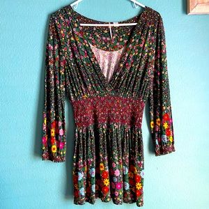 Bright Floral RicRac Quarter Sleeve Top